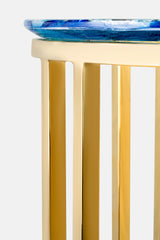 TAVOLINO ALTO IN METALLO DORATO & AGATA BLU - VALSECCHI MARMI