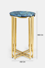 TAVOLINO ALTO IN METALLO DORATO & AGATA BLU - VALSECCHI MARMI
