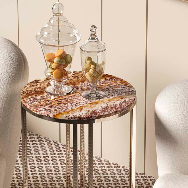 HIGH COFFEE TABLE IN ONYX FANTASTICO & GOLDEN DETAILS